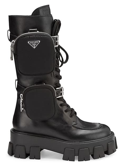 prada pocket lug sole leather combat boots|Luxury Boots for Women .